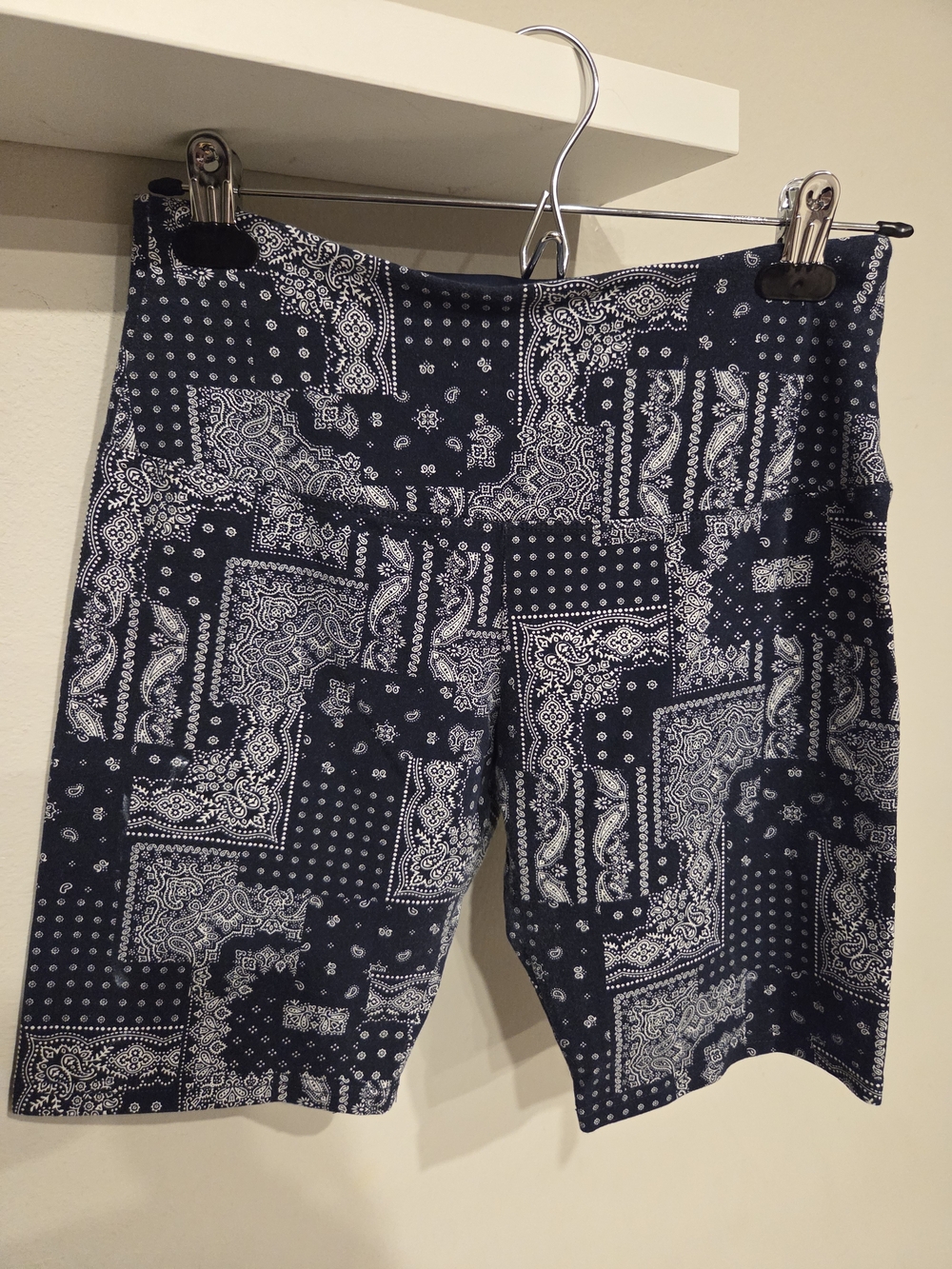 intro. Navy and White Bandana Print Bike Shorts
